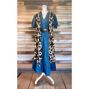 SHEIN Denim Tiered Full Length Dress sz Lg